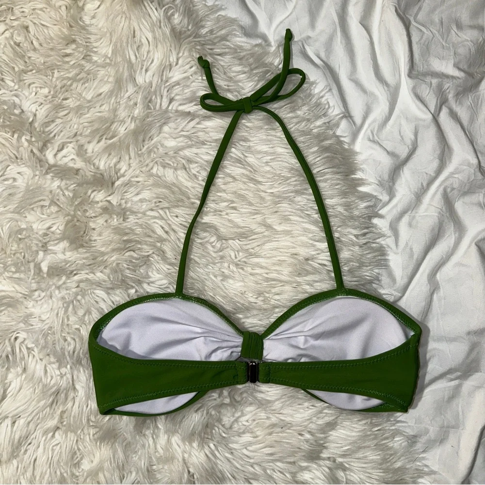 SHEIN | Green Ruched Halter Bikini Top Tie Front Padded Cups Small